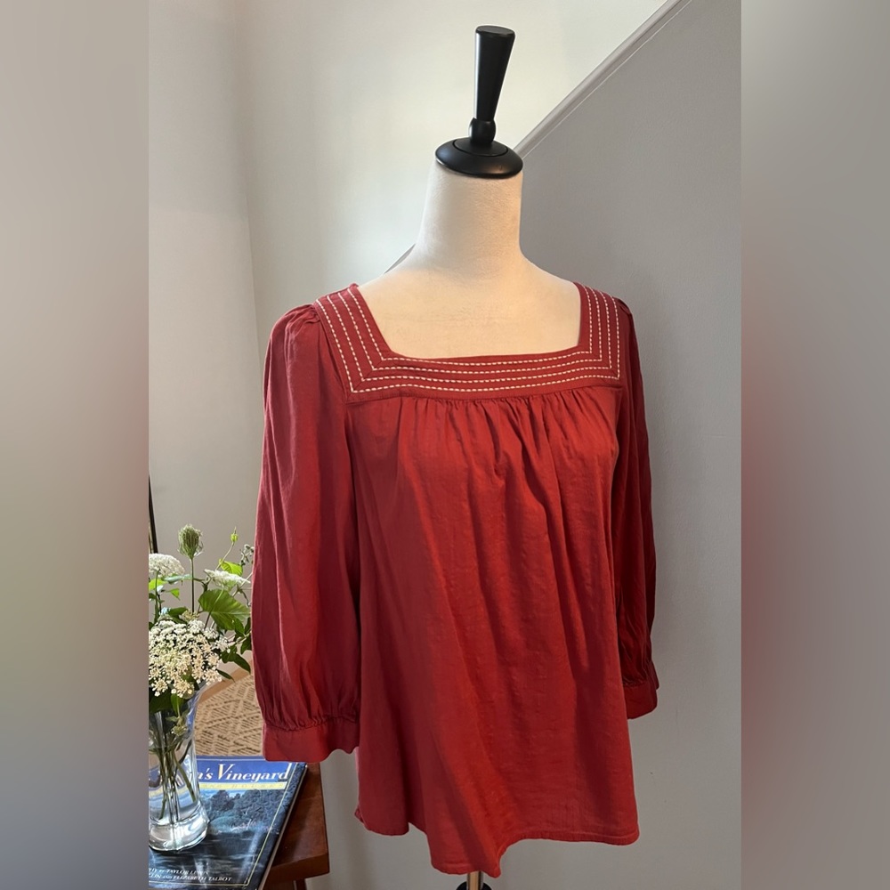 OLD NAVY Peasant Top Embroidered  Blouse “Rusching” Bodice Rose Mauve